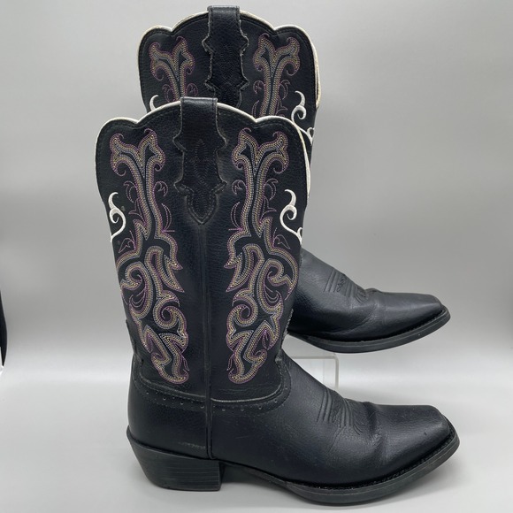 Justin Other - Justin Stampede Western Cowboy Boots Kids 3.5D Black Purple Heart Square Toe